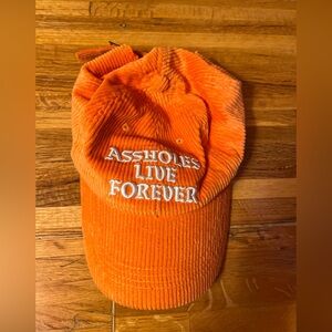 A$$holes Live Forever Orange Corduroy Cap-ALF Hat Linda Finegold Cap Adjustable